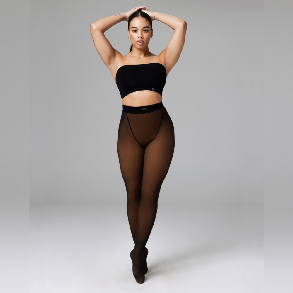 Noosh Fleece-lined Sheer Illusion Tights Tan/Black Size XS/S